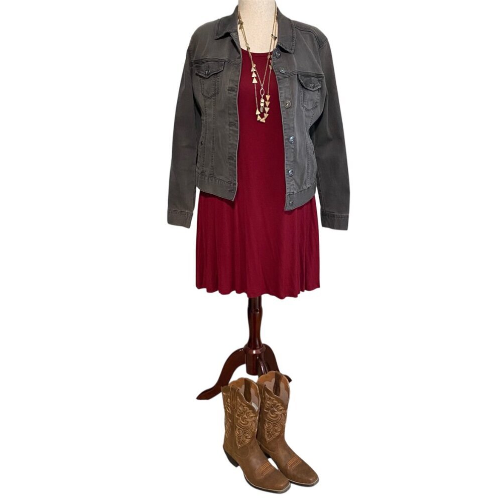 Weaczzy Red Wine Sleeveless Stretchy Swing Tank Dress with Pockets Size Medium